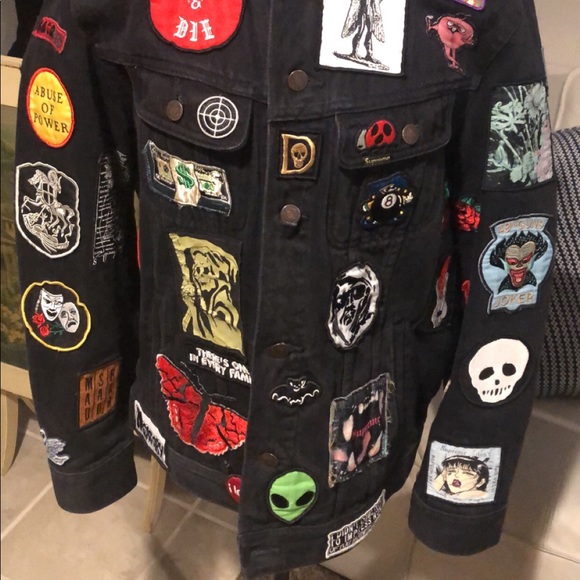 supreme patches denim trucker jacket black